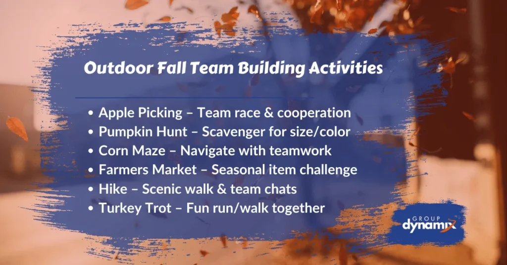 Banner showing list of fall team building activities.